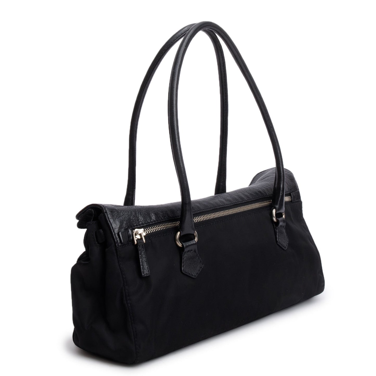 Prada Black Tessuto Nylon Bufalo Leather Easy Shoulder Bag