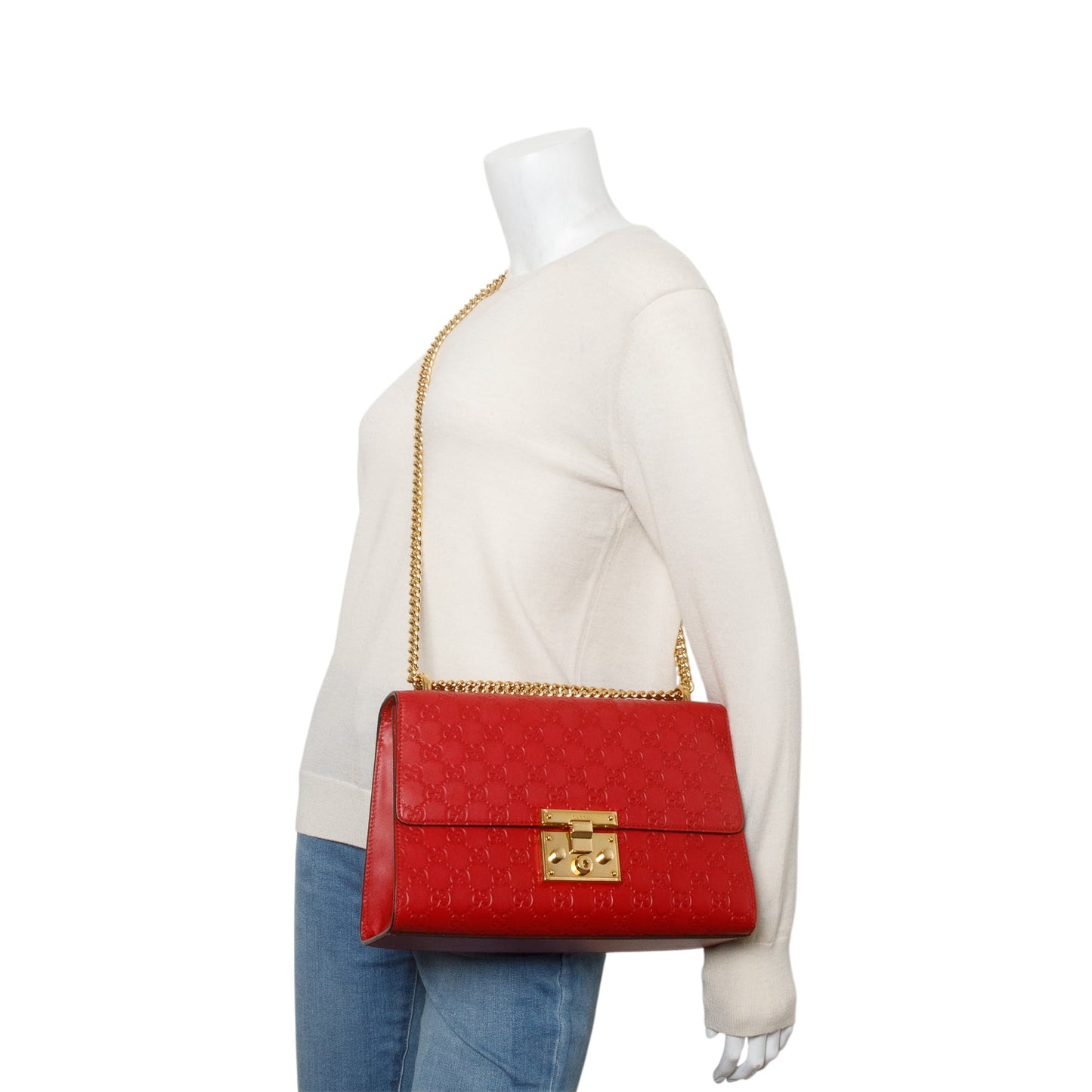Gucci Red Guccissima Medium Padlock Shoulder Bag