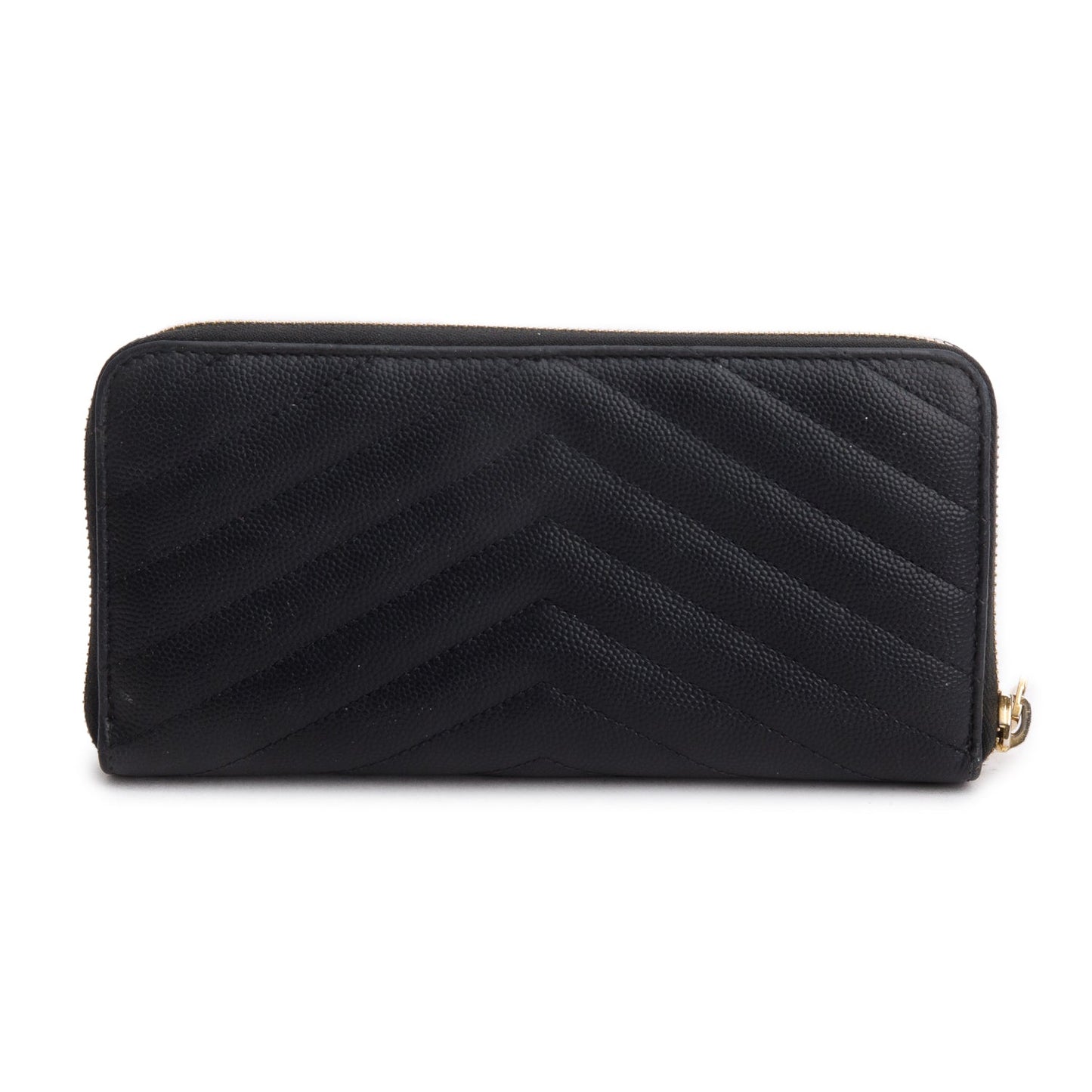 Saint Laurent Black Grained De Poudre Cassandre Matelasse Zip Around Wallet