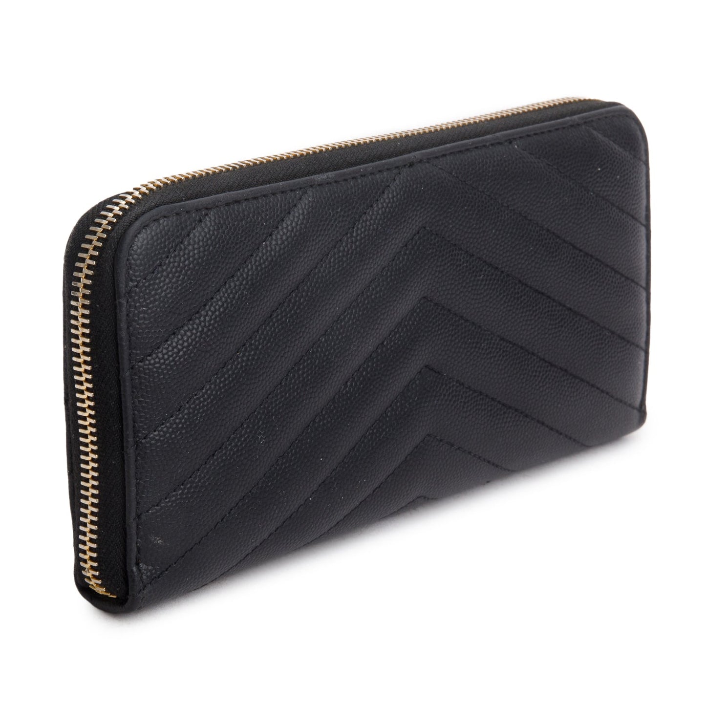 Saint Laurent Black Grained De Poudre Cassandre Matelasse Zip Around Wallet