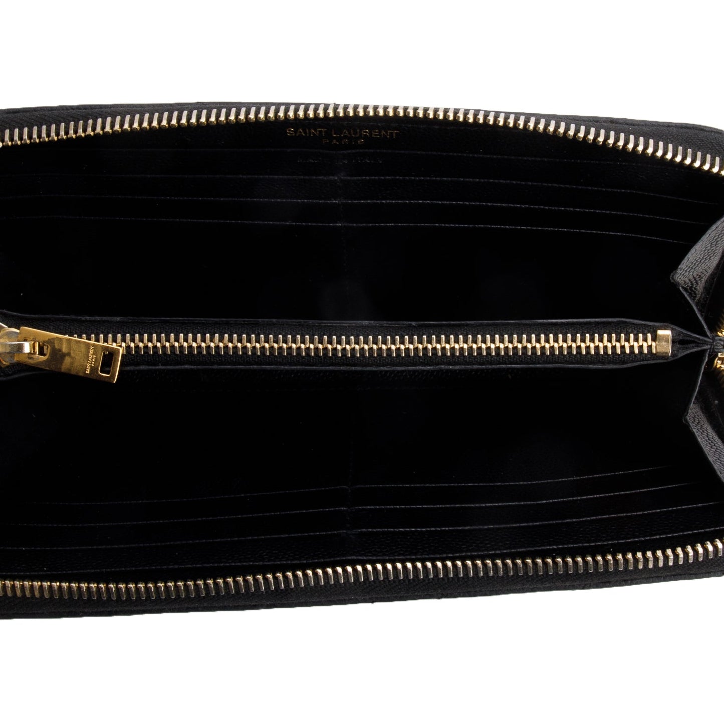 Saint Laurent Black Grained De Poudre Cassandre Matelasse Zip Around Wallet