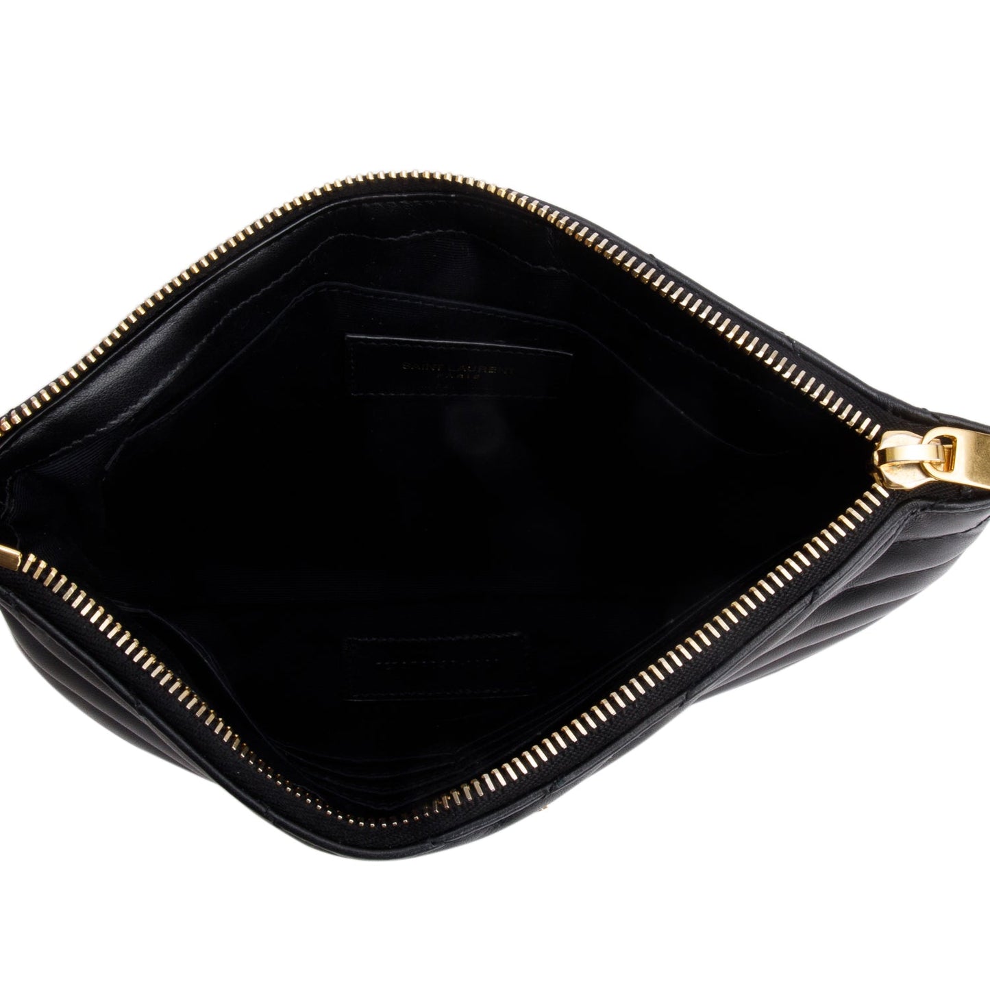 Saint Laurent 2021 Black Calfskin Matelasse Monogram Casssandre Zip Pouch