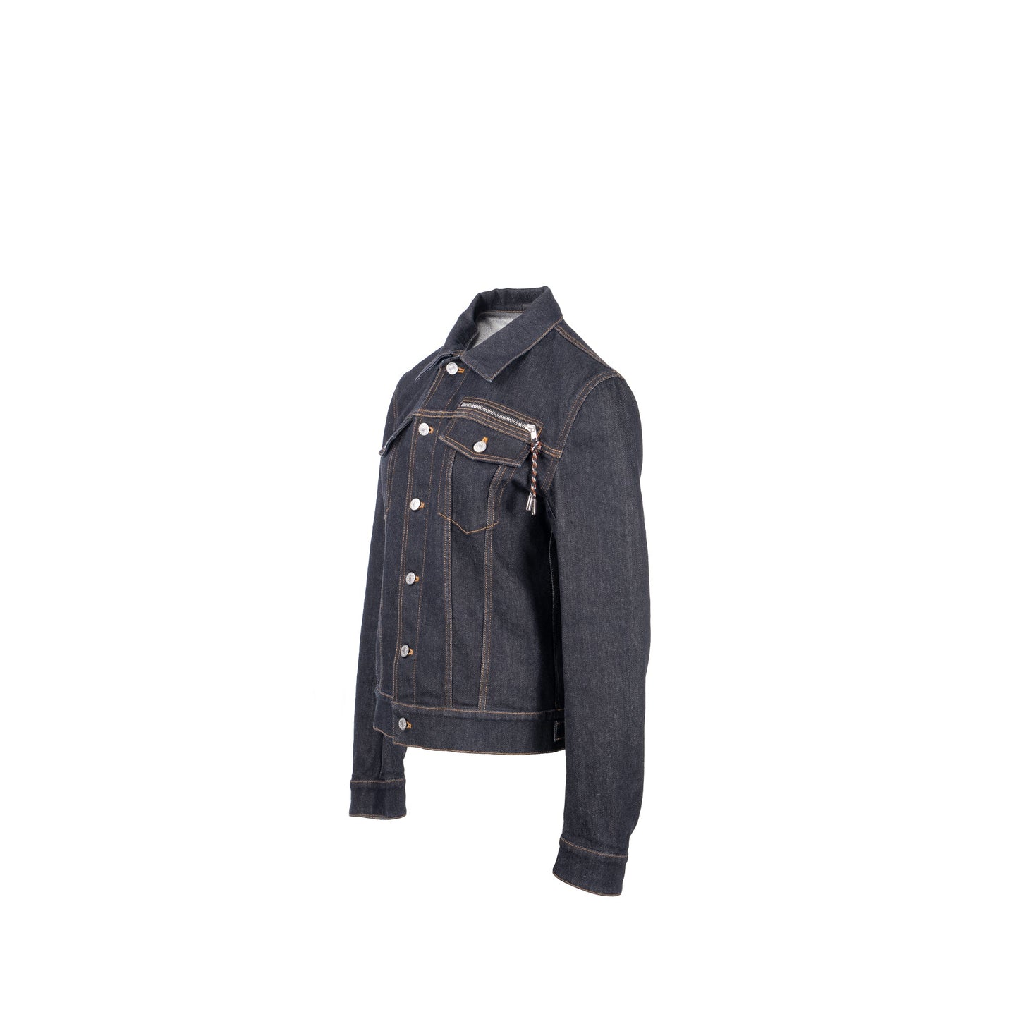 HOMME Size 50 Rope Zipper Pull Pocketed Jacket Cotton Dark Indigo Blue Denim