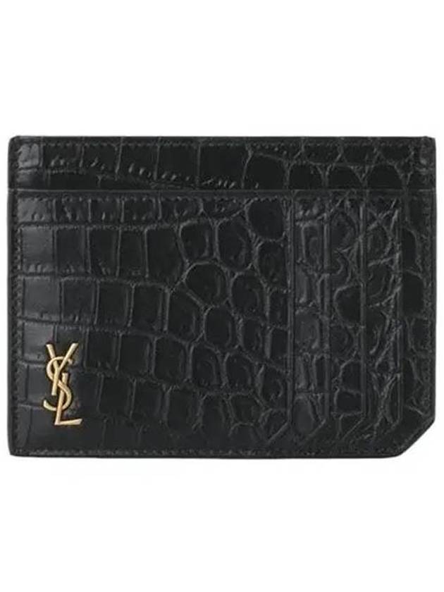 Luxury Saint Laurent Trending 2025 Crocodile Pattern Card Wallet Black