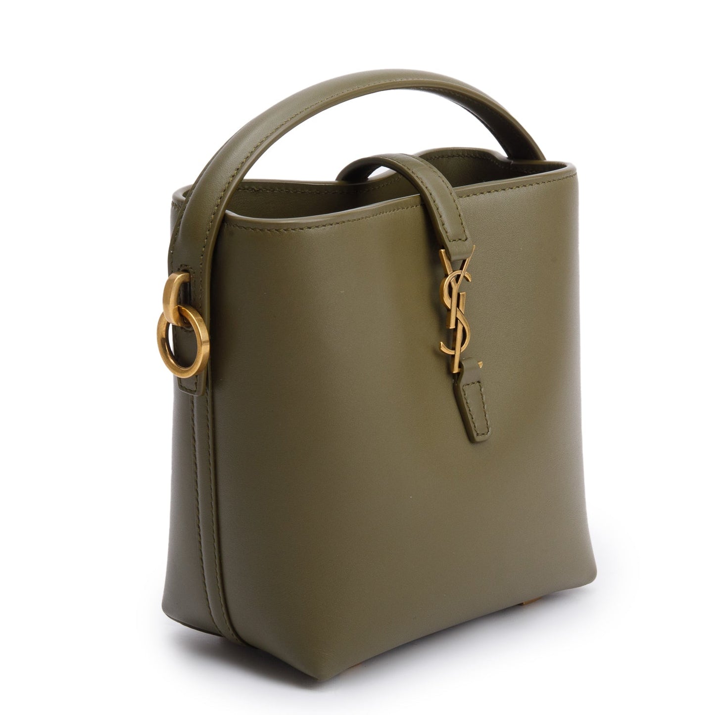 Saint Laurent 2024 Olive Shiny Calfskin Le 37 Mini Bucket Bag