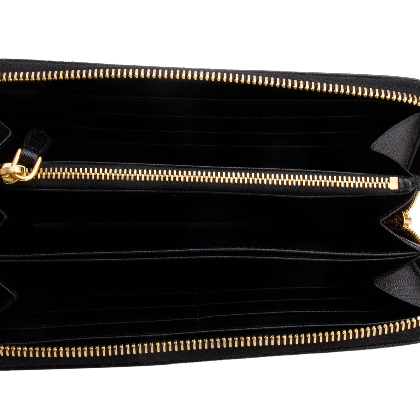 Prada Black Saffiano Leather Zip Around Wallet