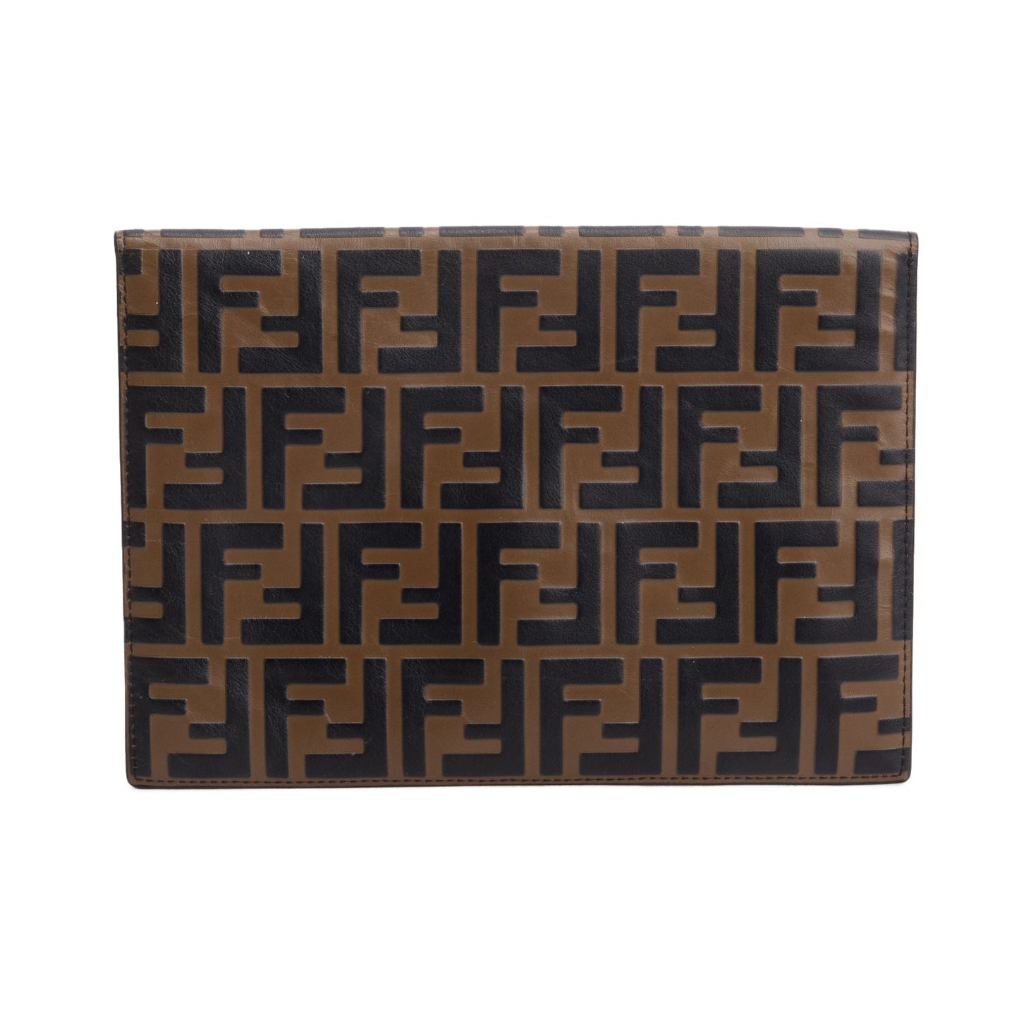 Fendi Brown Vitello Ceylon FF 1974 Embossed FF Diamonds Flat Envelope Pouch