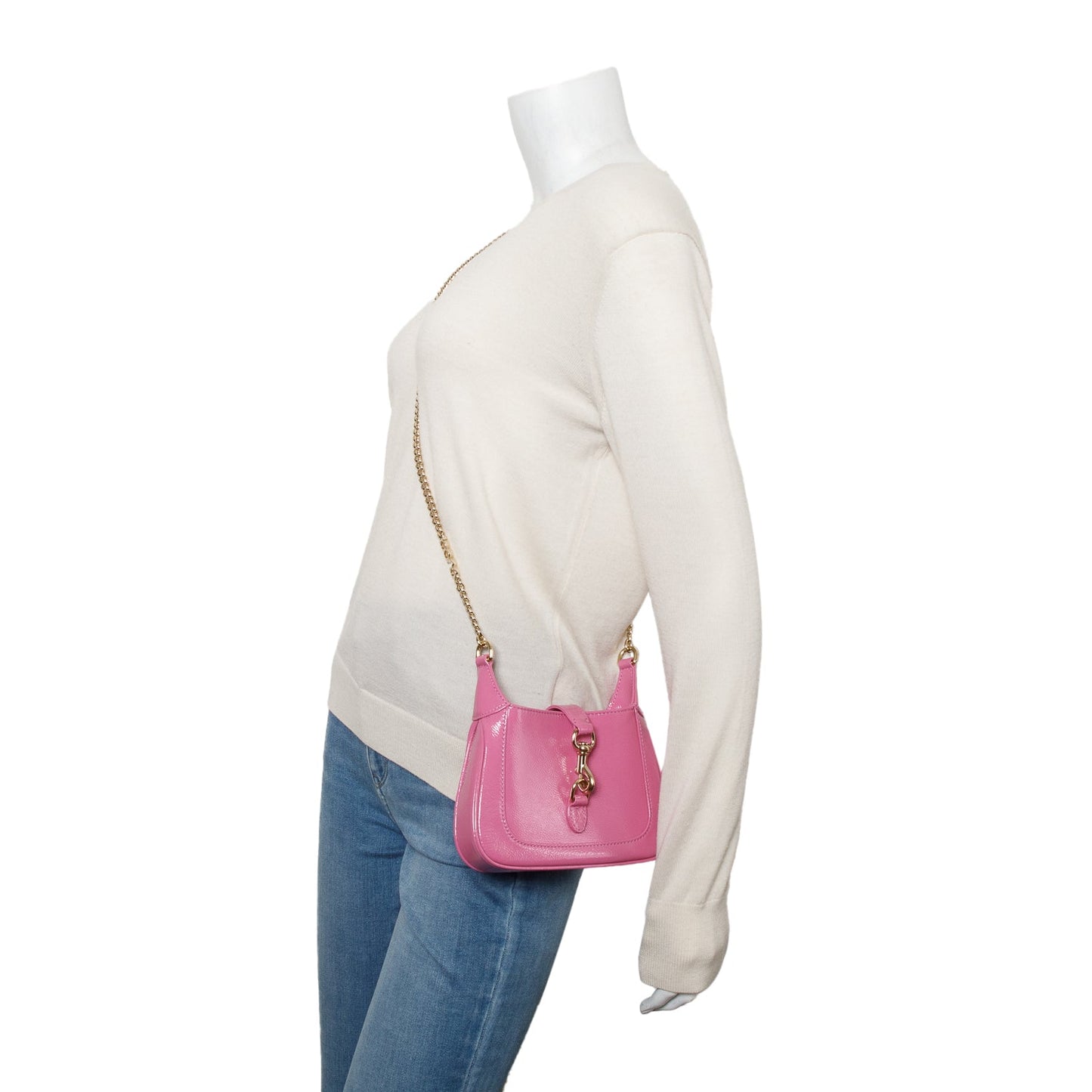 Gucci Pink Crinkled Patent Leather Mini Jackie Notte Bag