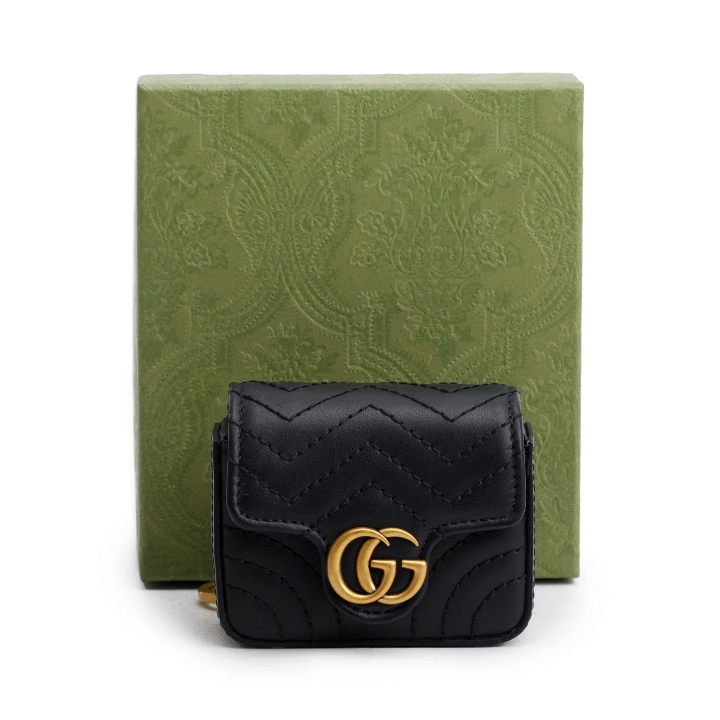 Gucci Black Calfskin Matelasse GG Marmont Airpod Case