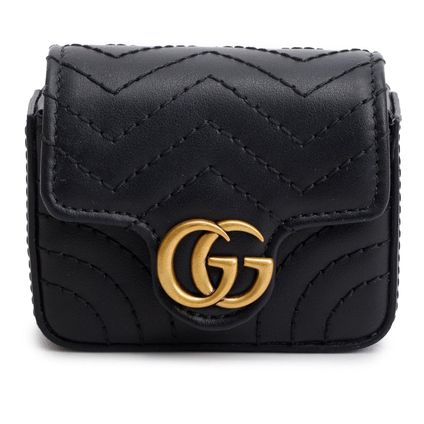 Gucci Black Calfskin Matelasse GG Marmont Airpod Case