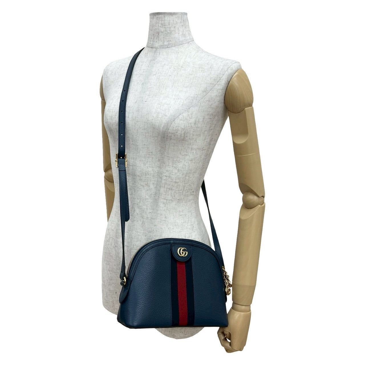 GUCCI Shoulder Bag leather Navy Sherry line Ofidia