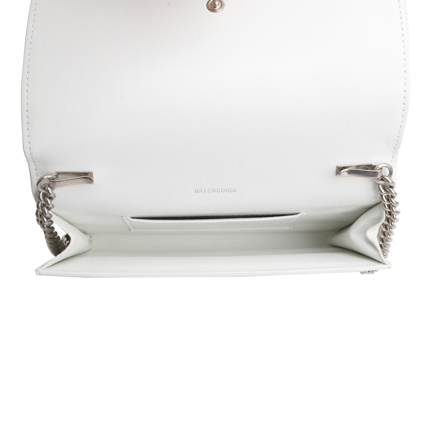 Balenciaga White Pebbled Calfskin Logo Everyday Flap Chain Wallet