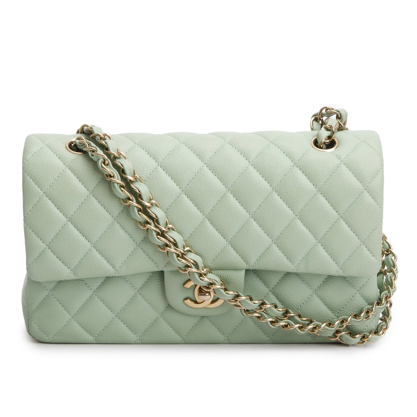 Chanel Green Caviar Quilted Medium Double Flap Bag