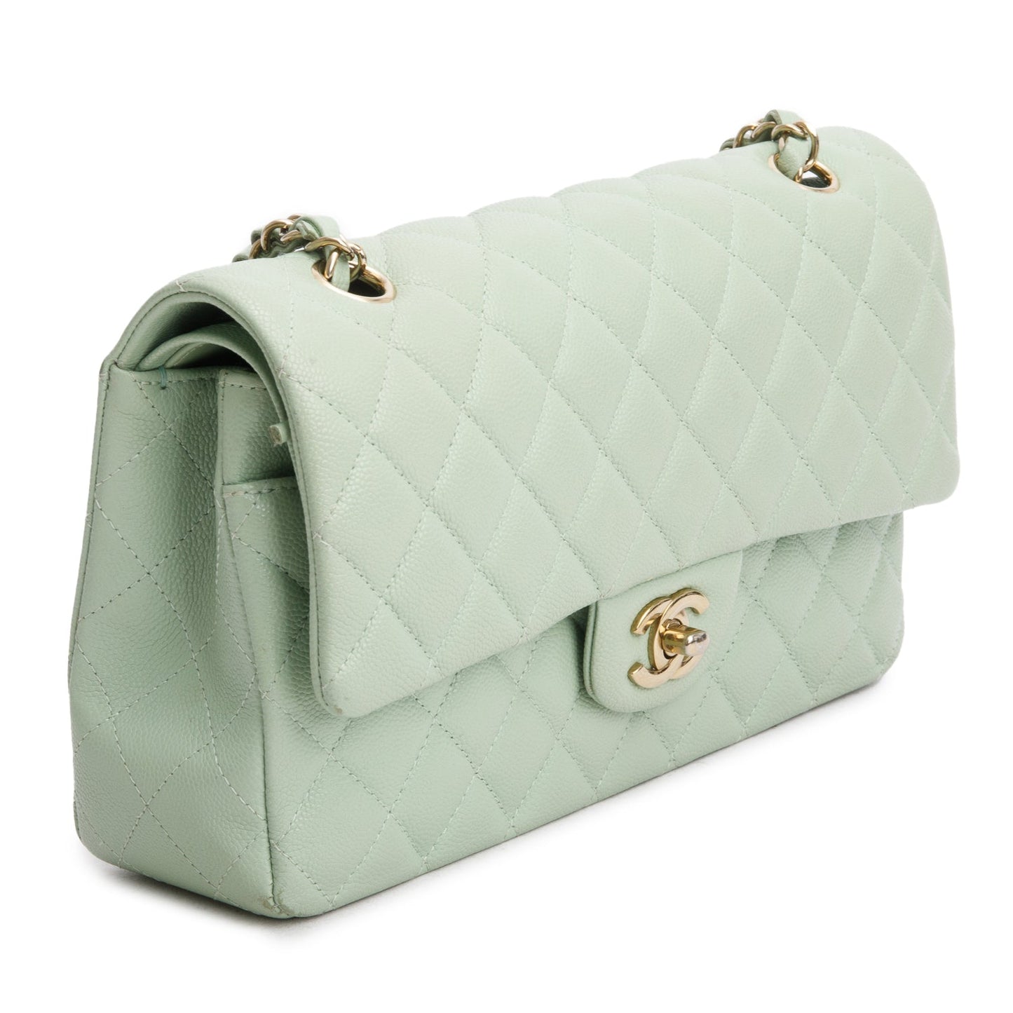 Chanel Green Caviar Quilted Medium Double Flap Bag