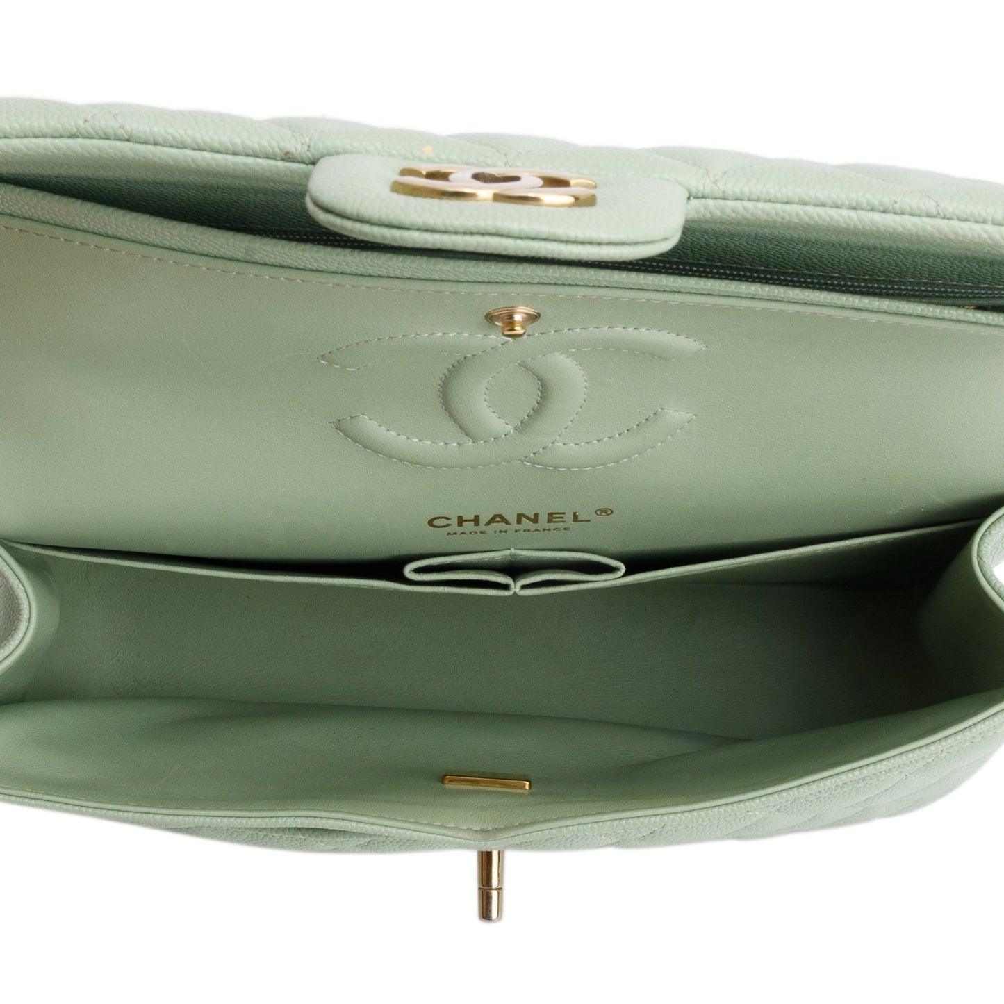 Chanel Green Caviar Quilted Medium Double Flap Bag