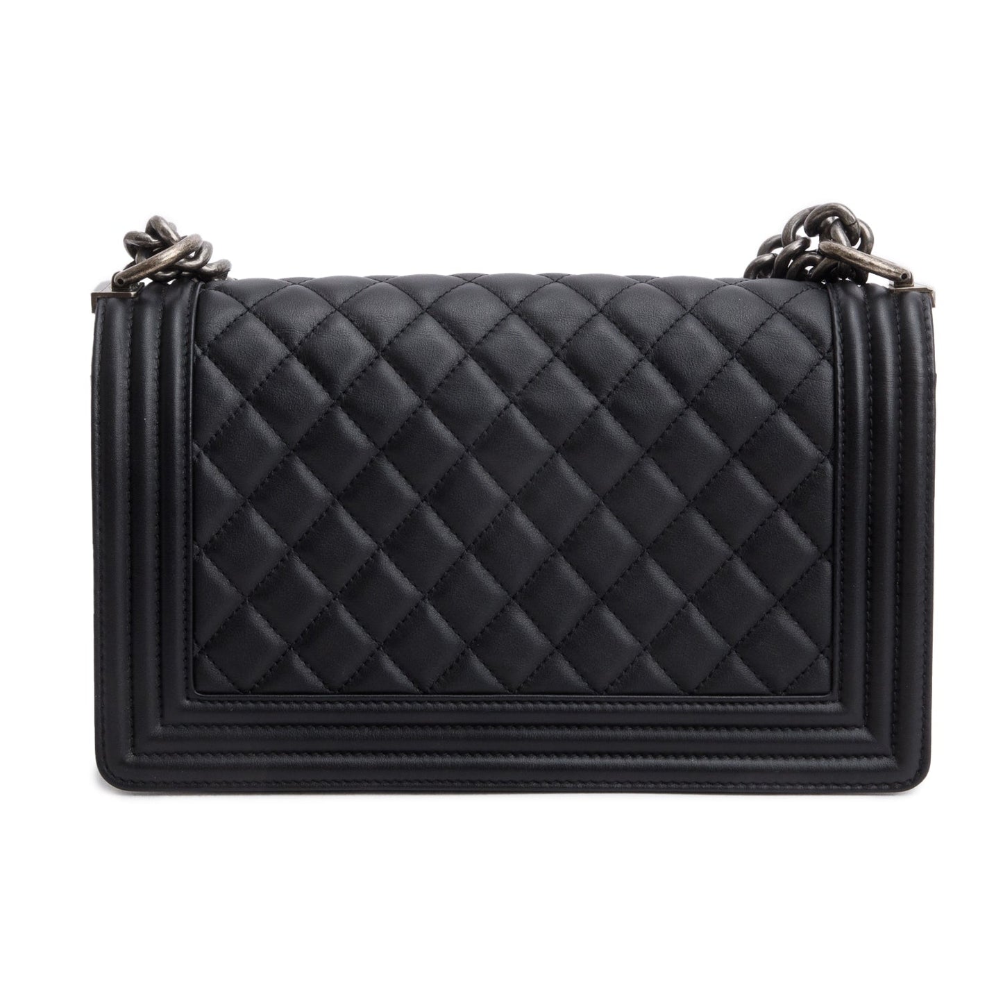 Chanel 2021 Black Quilted Lambskin Leather Medium Boy Bag