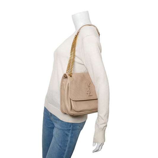 Saint Laurent 2020 Beige Lambskin Matelasse Monogram Medium Niki Chain Satchel