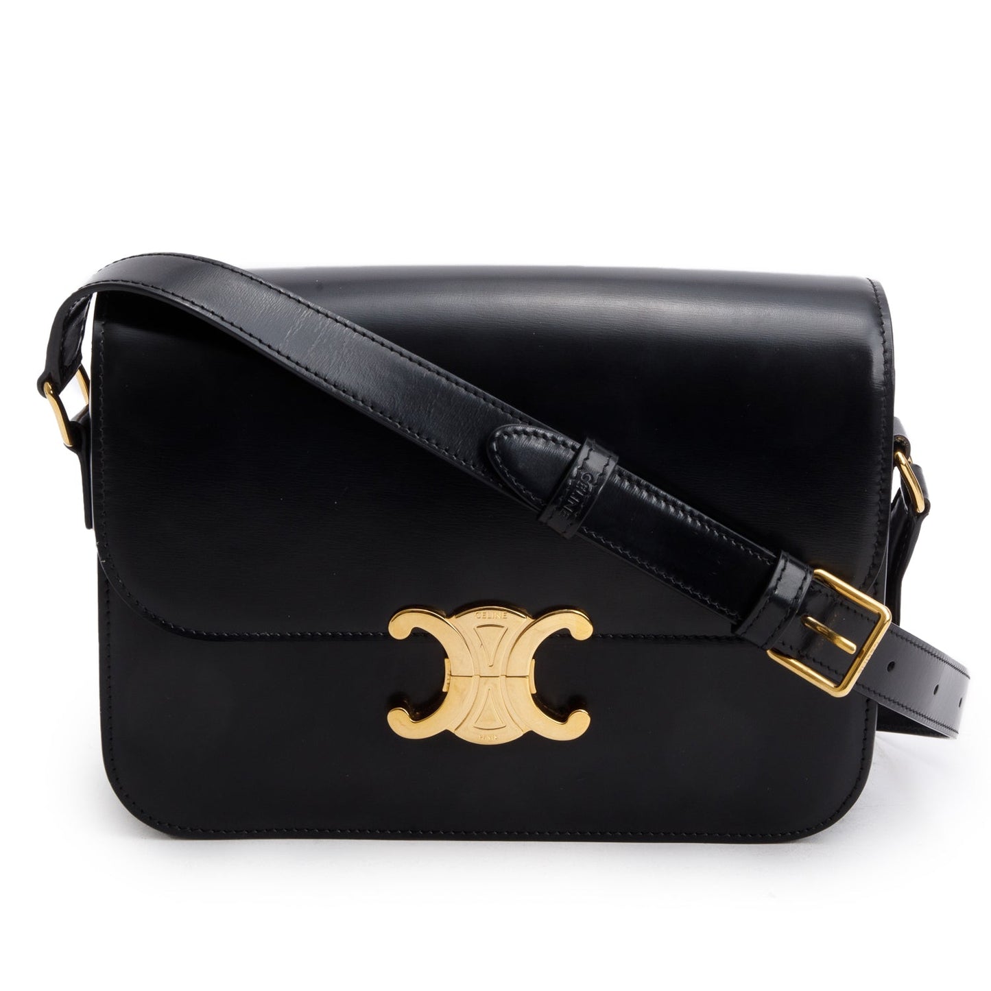 Celine 2022 Black Shiny Calfskin Medium Triomphe