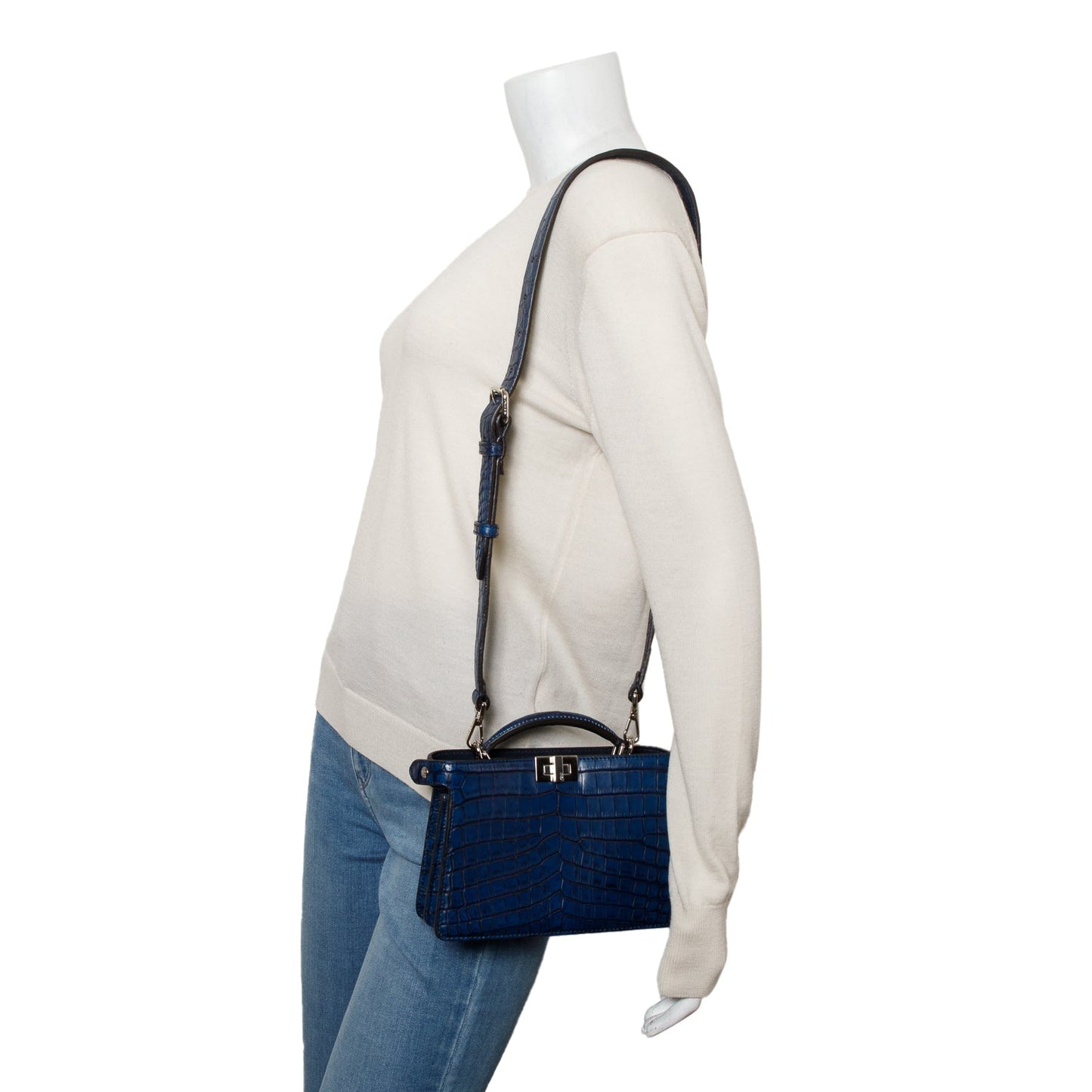 Fendi Navy Crocodile Peekaboo IseeU X-Cross Petit