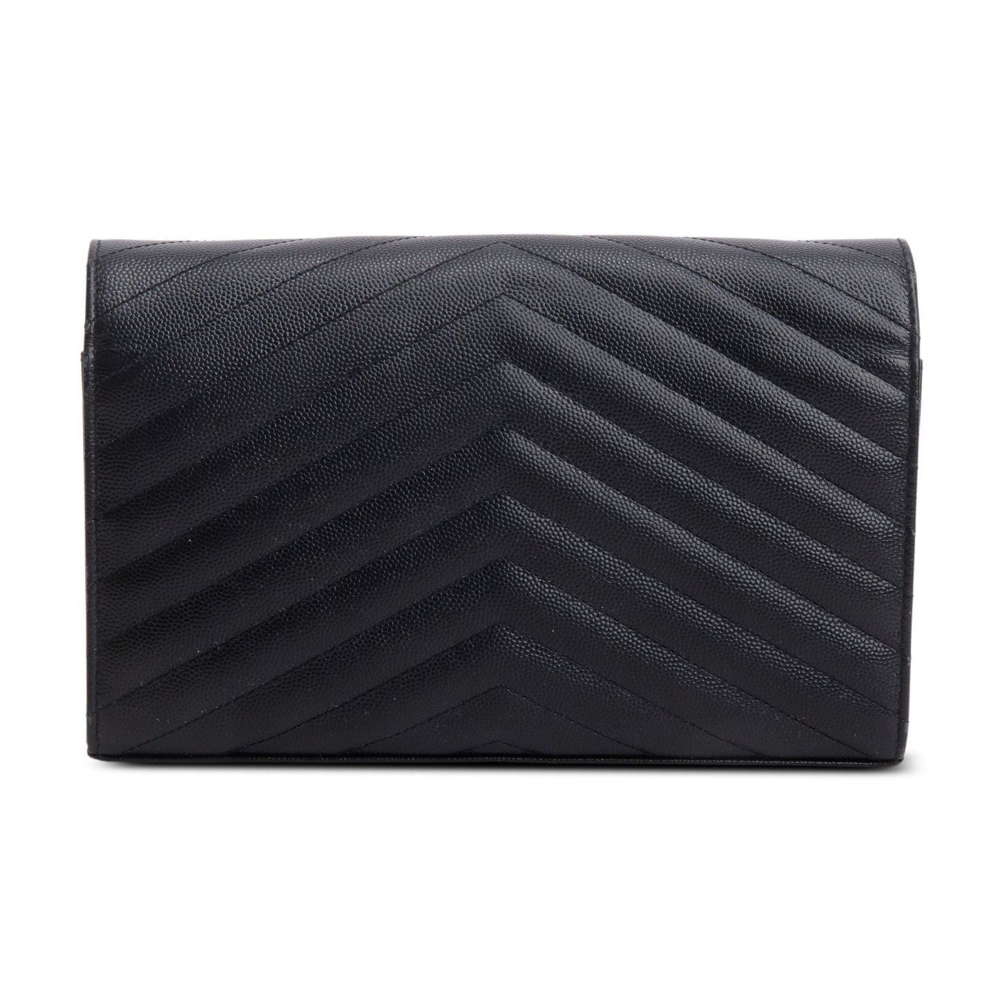 Saint Laurent Black Grain de Poudre Matelasse Chevron Cassandre Chain Wallet