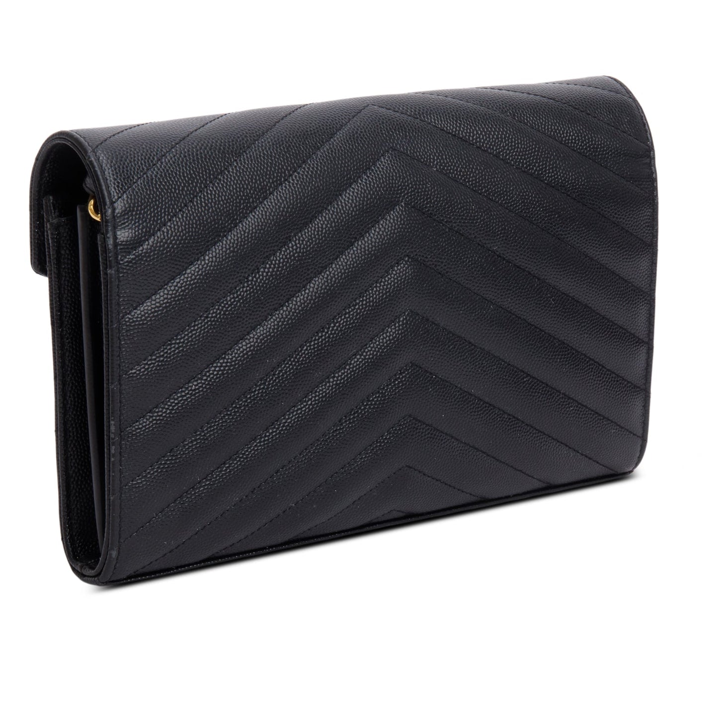 Saint Laurent Black Grain de Poudre Matelasse Chevron Cassandre Chain Wallet