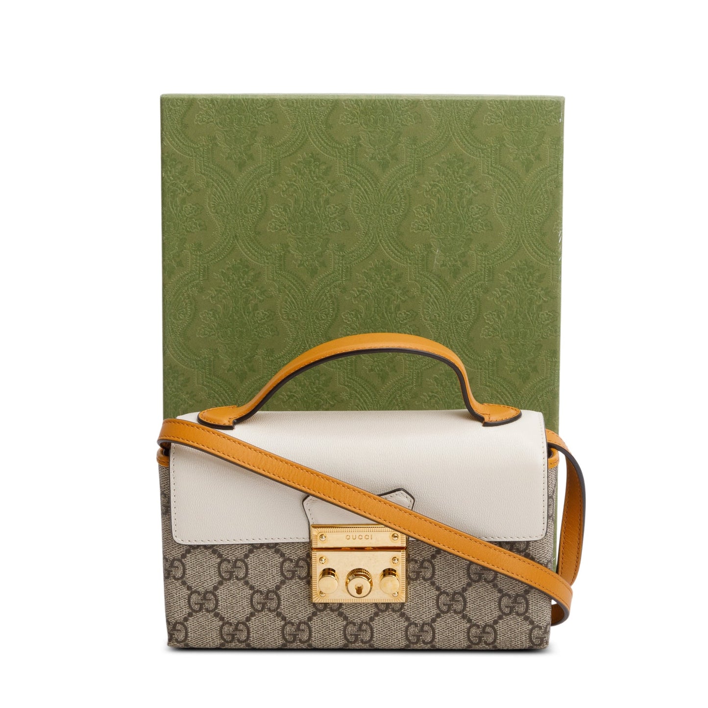 Gucci 2022 GG Supreme Monogram Calfskin Mini Padlock Top Handle Bag