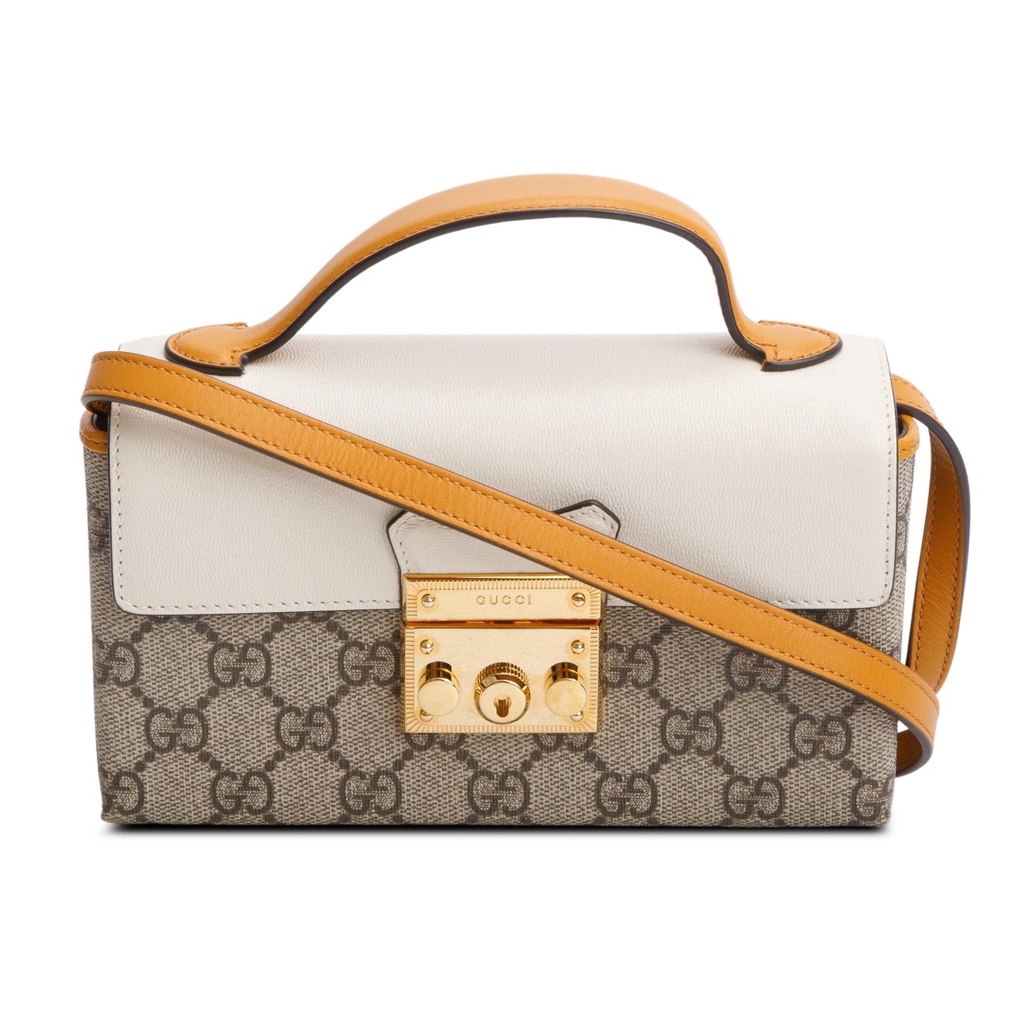 Gucci 2022 GG Supreme Monogram Calfskin Mini Padlock Top Handle Bag