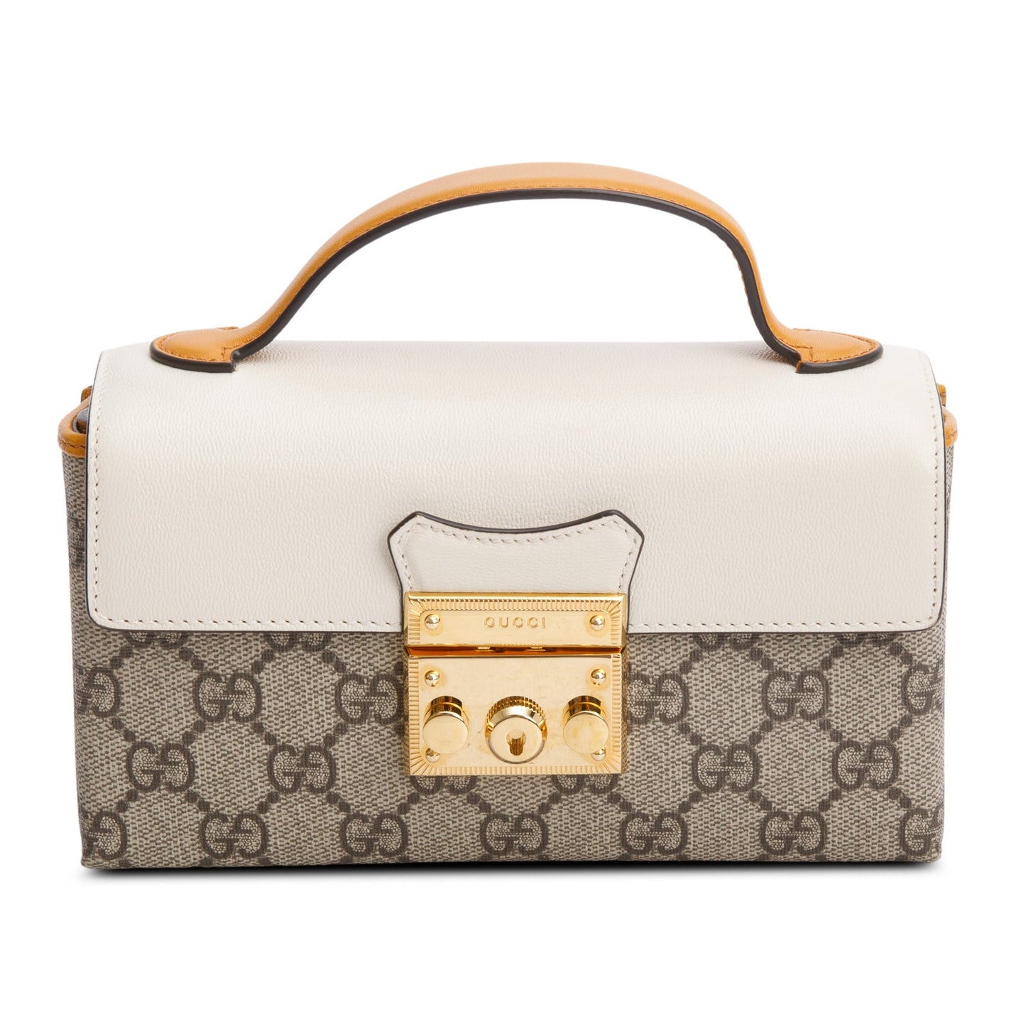 Gucci 2022 GG Supreme Monogram Calfskin Mini Padlock Top Handle Bag