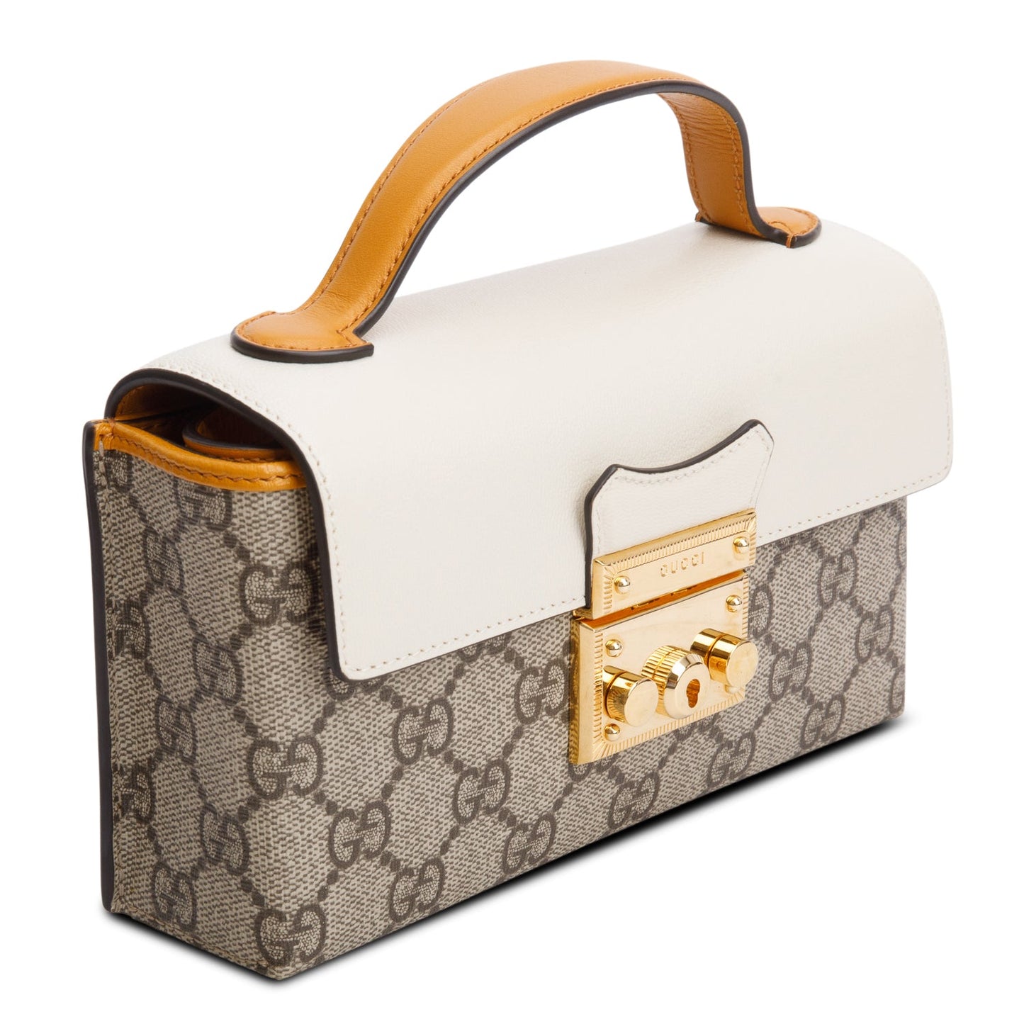 Gucci 2022 GG Supreme Monogram Calfskin Mini Padlock Top Handle Bag