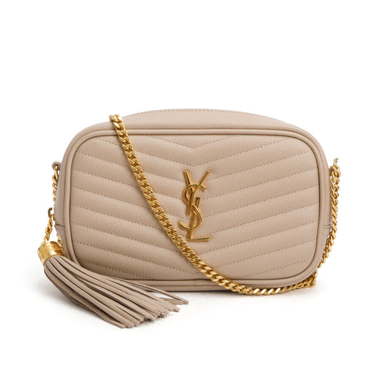 Saint Laurent 2022 Beige Grain de Poudre Matelasse Mini Lou Camera Bag