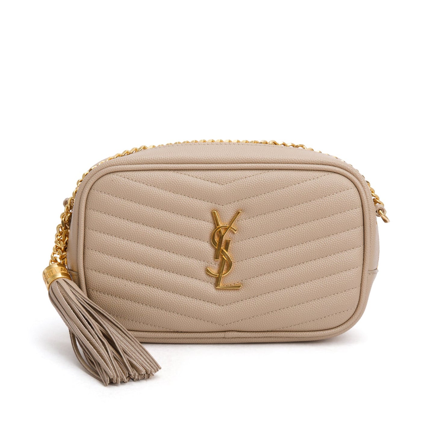 Saint Laurent 2022 Beige Grain de Poudre Matelasse Mini Lou Camera Bag