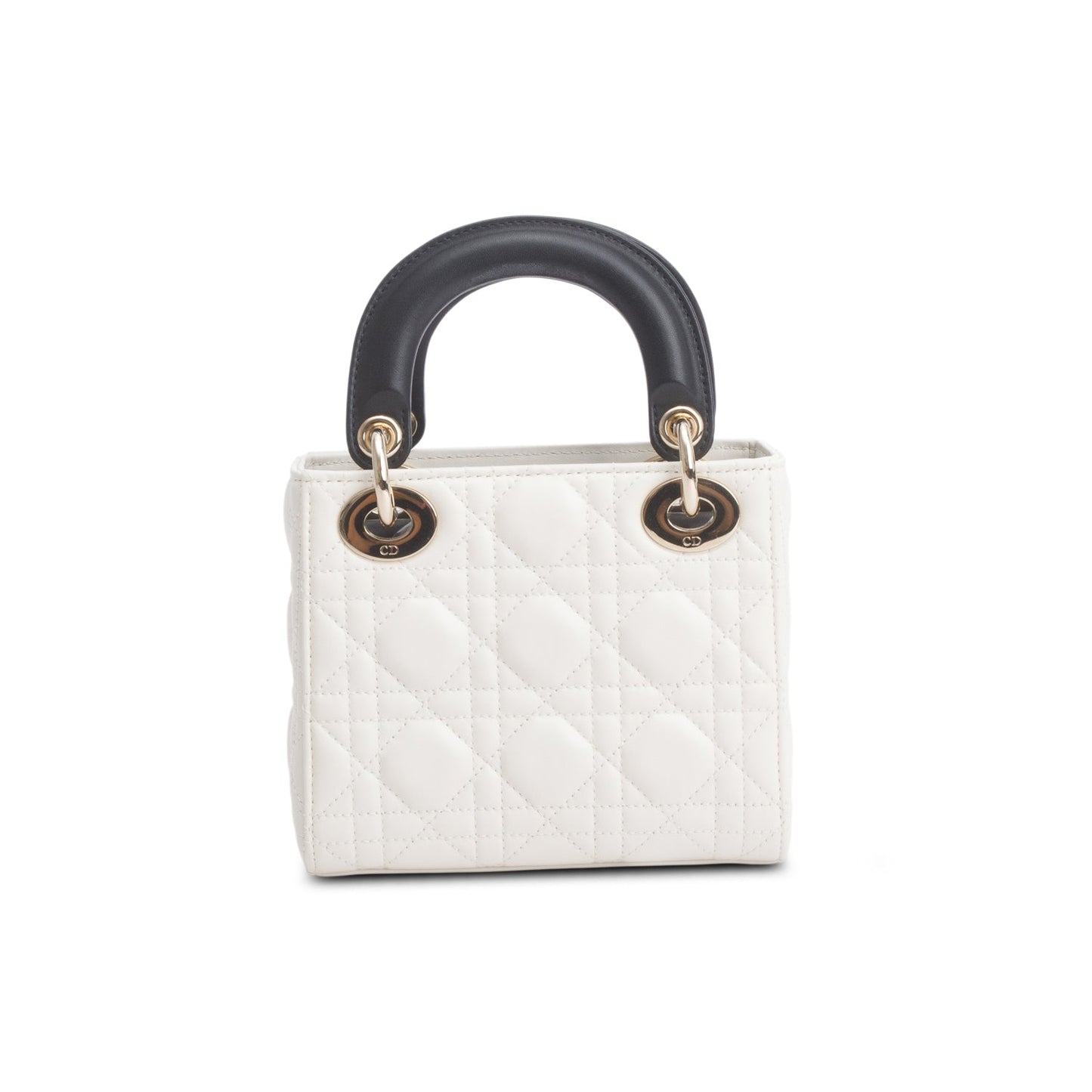 Christian Dior 2024 White Black Lambskin Cannage Mini Lady Dior