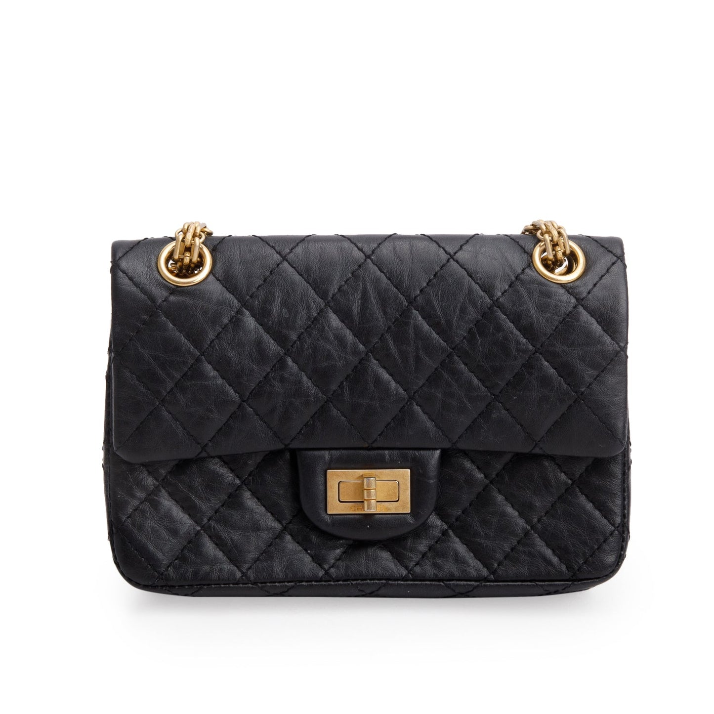 Chanel Black Quilted Aged Calfskin Leather Mini 2.55 Reissue Flap Bag