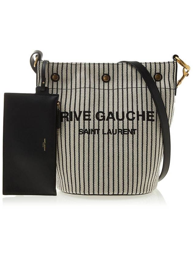 Luxury Saint Laurent Trending 2025 Rive Gauche Striped Canvas Leather Bucket Bag Cream Black