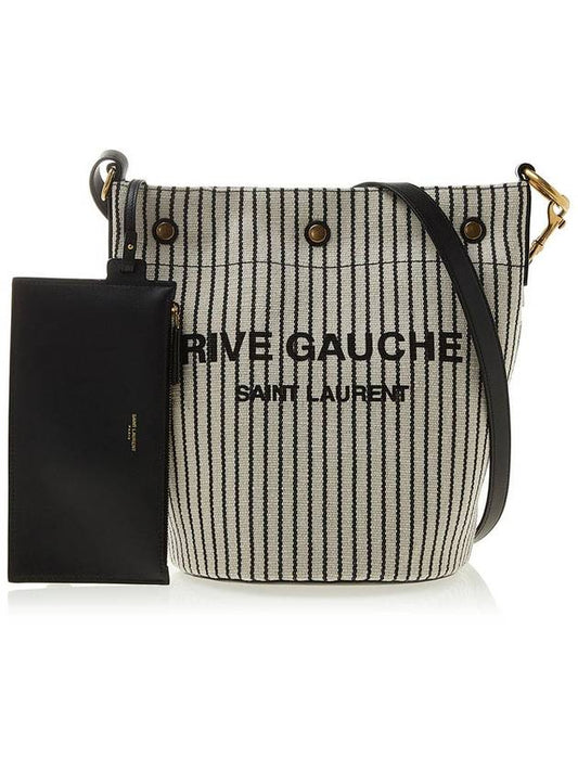 Luxury Saint Laurent Trending 2025 Rive Gauche Striped Canvas Leather Bucket Bag Cream Black
