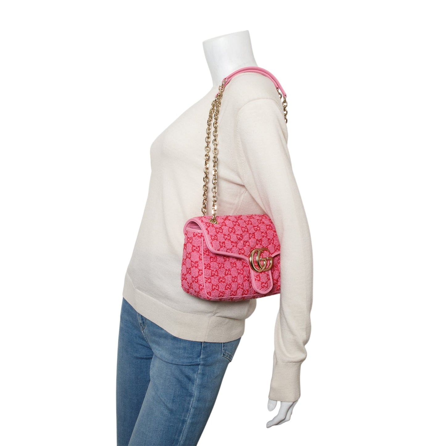 Gucci Pink Monogram Matelasse GG Marmont Boucle Medium Shoulder Bag