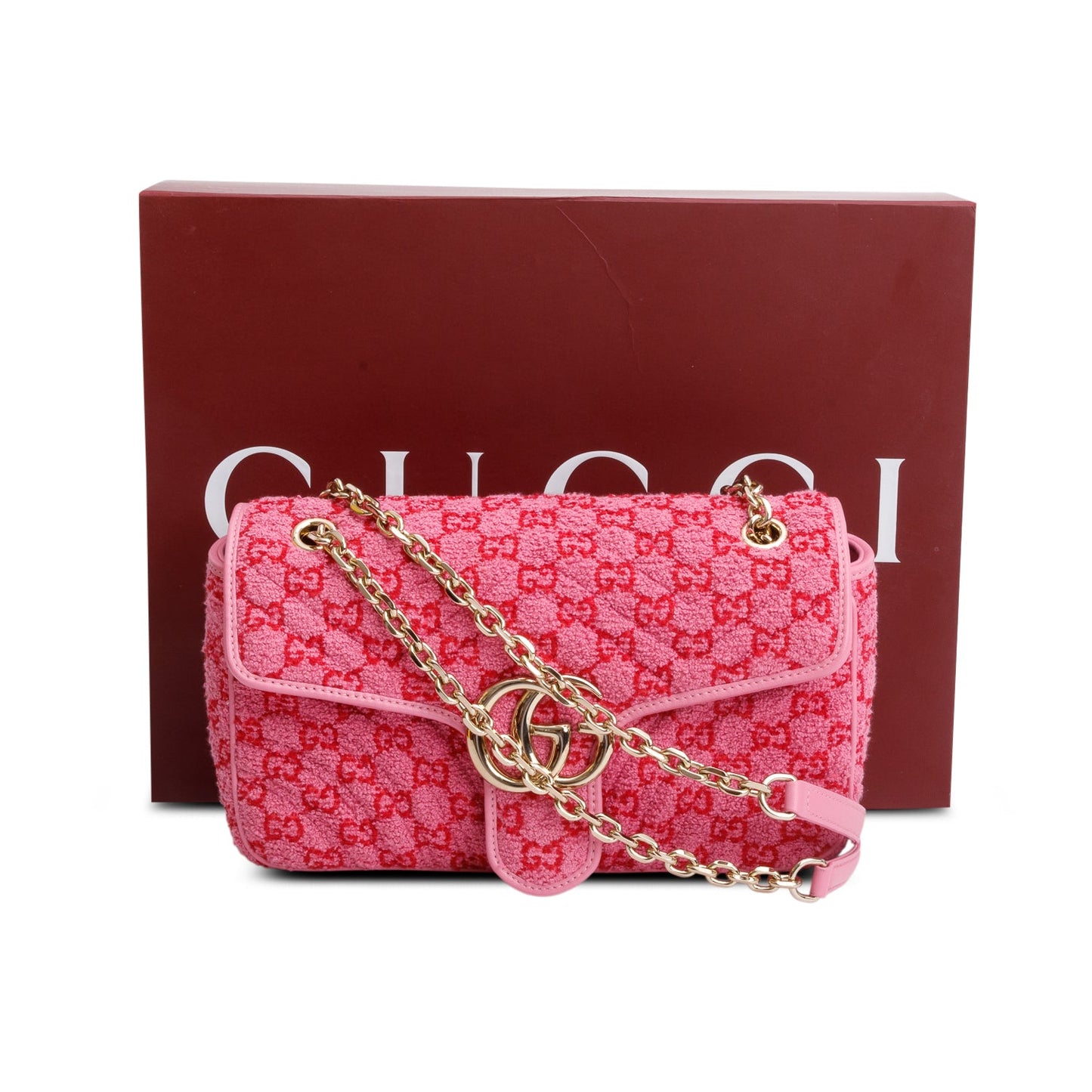 Gucci Pink Monogram Matelasse GG Marmont Boucle Medium Shoulder Bag