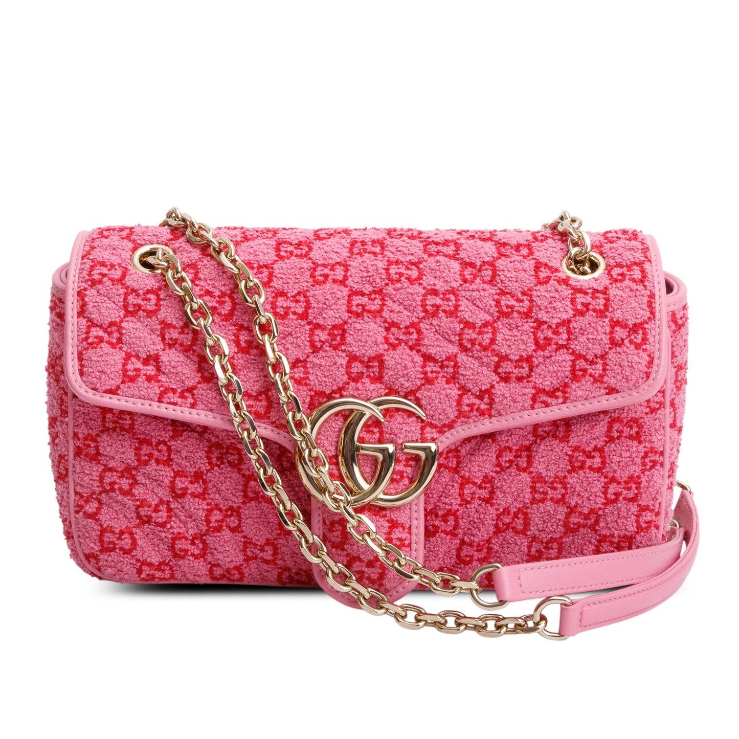 Gucci Pink Monogram Matelasse GG Marmont Boucle Medium Shoulder Bag