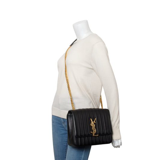 Saint Laurent Black Lambskin Matelasse Monogram Large Vicky Chain Bag