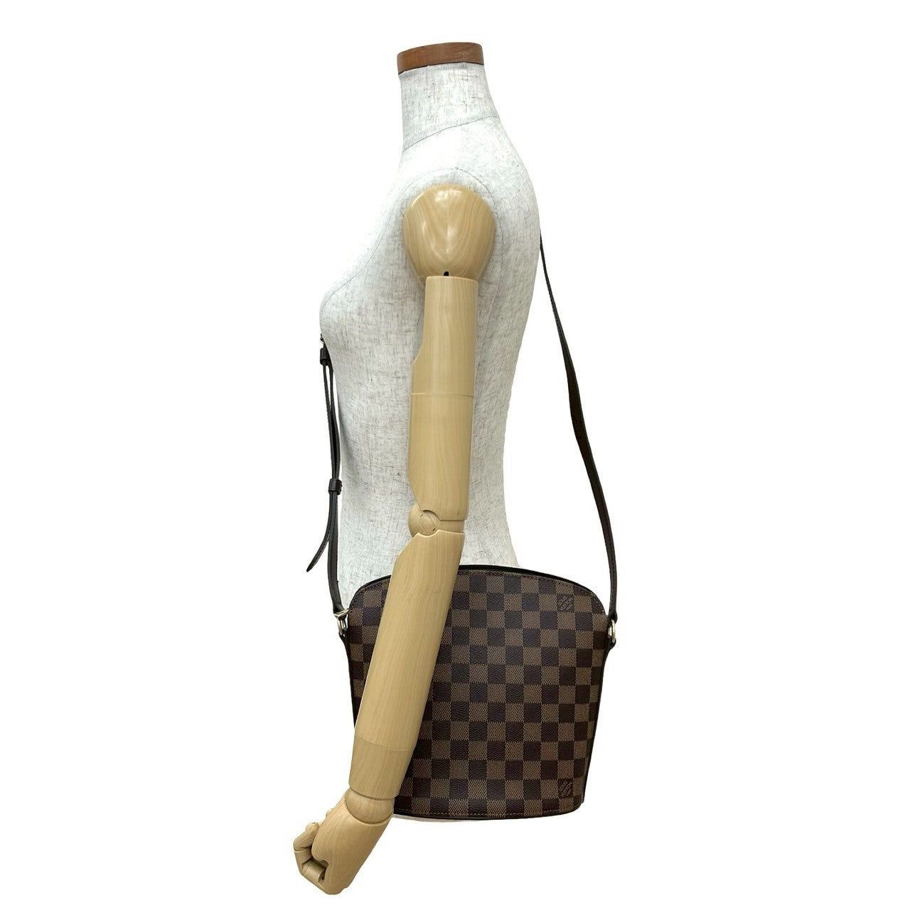 LOUIS VUITTON Shoulder Bag leather Brown Damier Drouot
