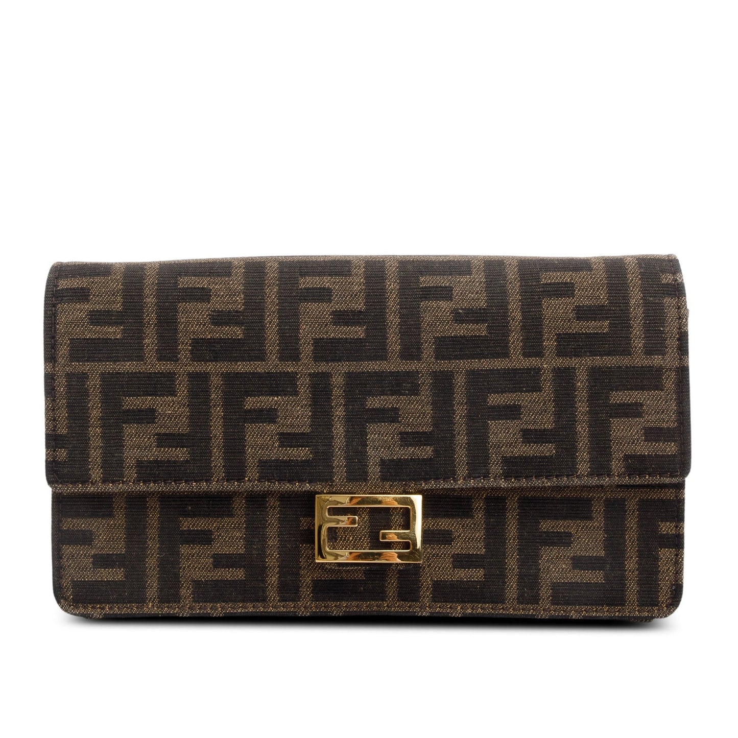 Fendi Brown FF Jacquard Baguette Wallet on Chain