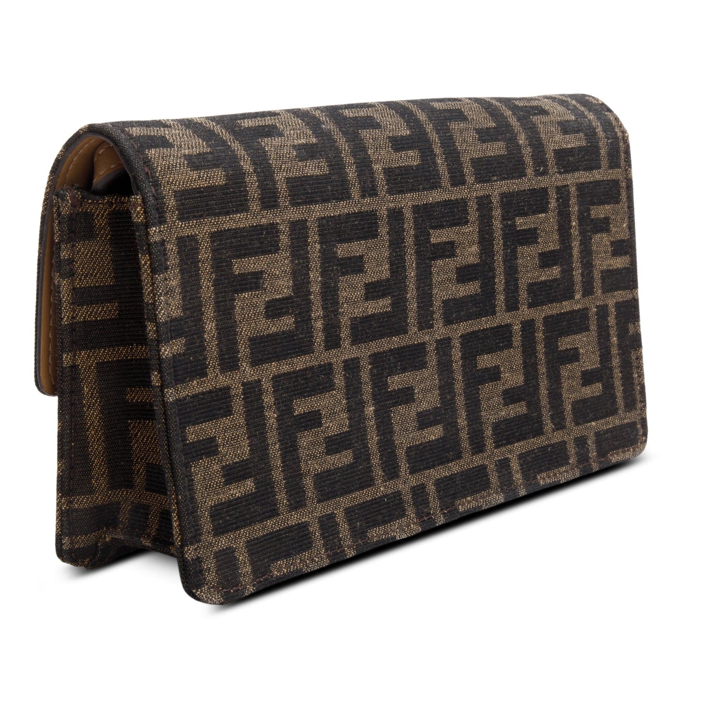 Fendi Brown FF Jacquard Baguette Wallet on Chain