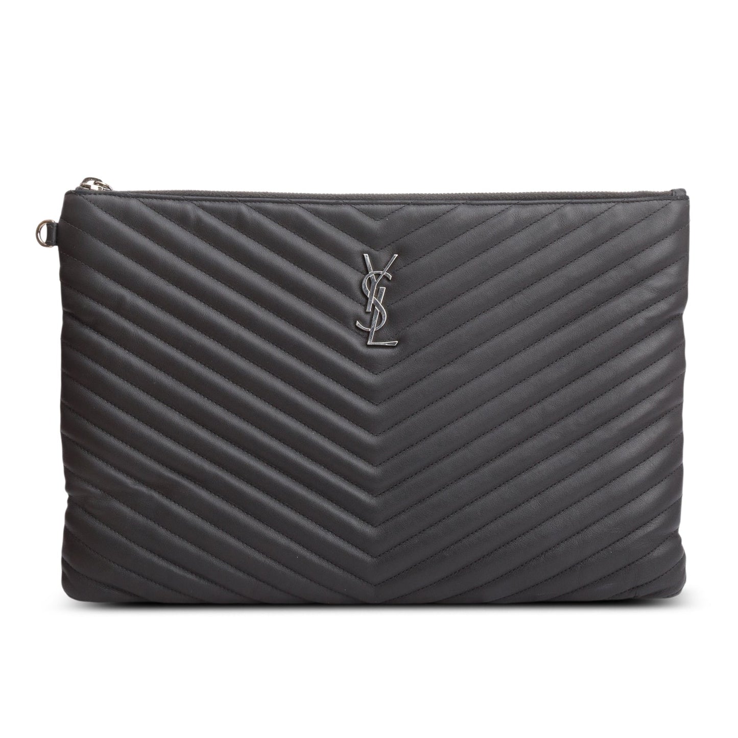 Saint Laurent Grey Calfskin Matelasse Monogram Casssandre Tablet Pouch