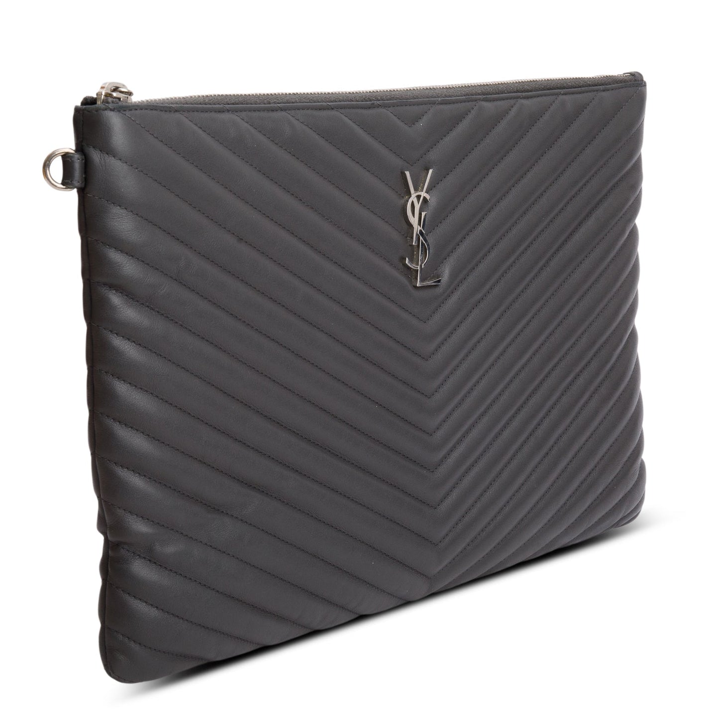 Saint Laurent Grey Calfskin Matelasse Monogram Casssandre Tablet Pouch