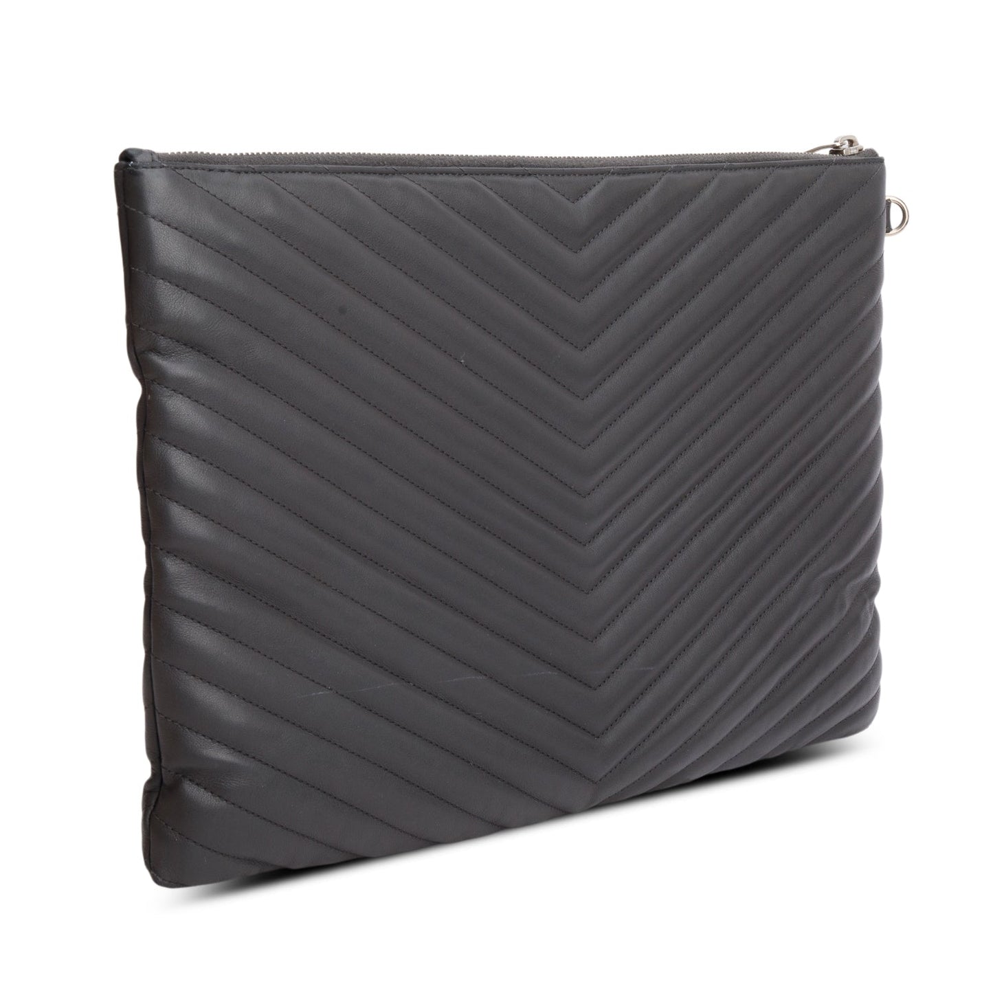 Saint Laurent Grey Calfskin Matelasse Monogram Casssandre Tablet Pouch