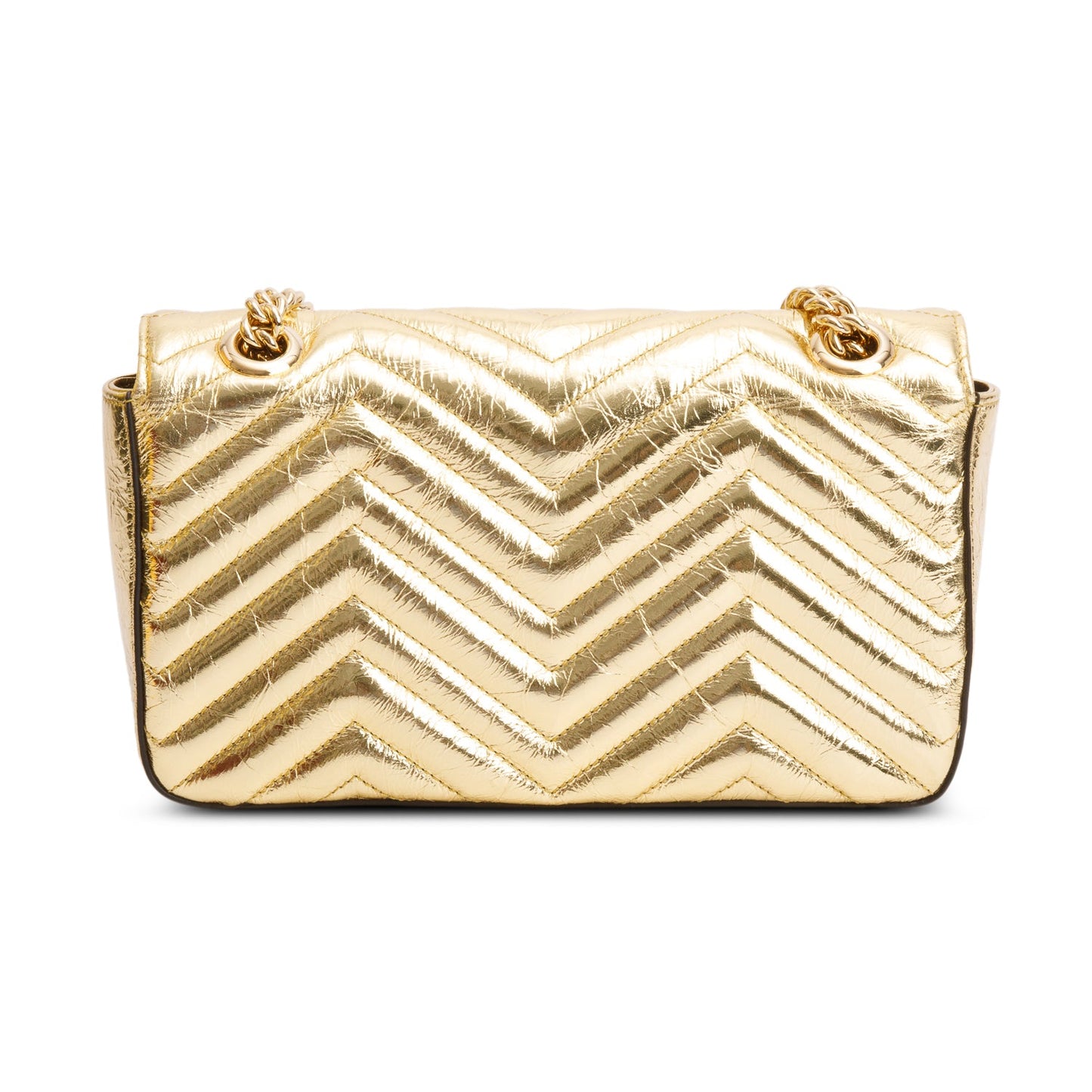 Gucci Gold Metallic Crinkled Calfskin Matelasse Medium GG Marmont Shoulder Bag