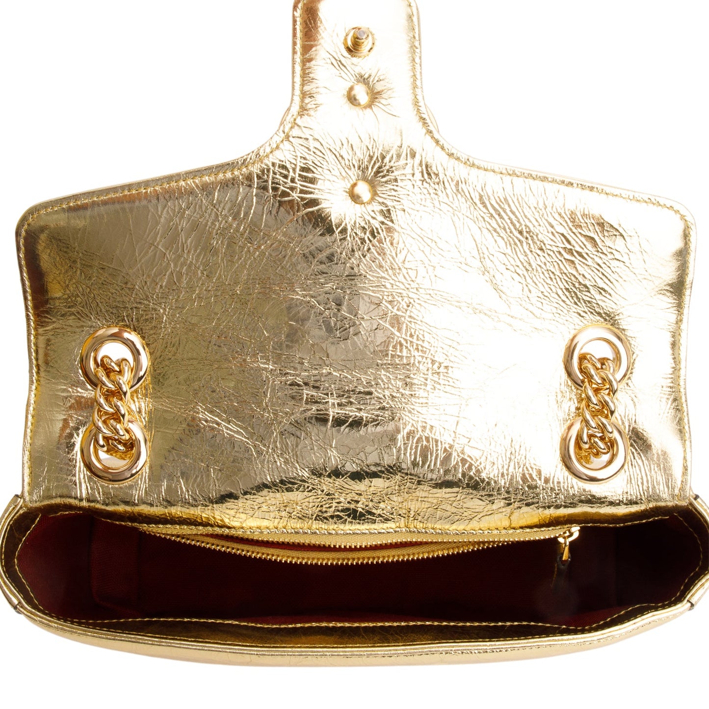 Gucci Gold Metallic Crinkled Calfskin Matelasse Medium GG Marmont Shoulder Bag