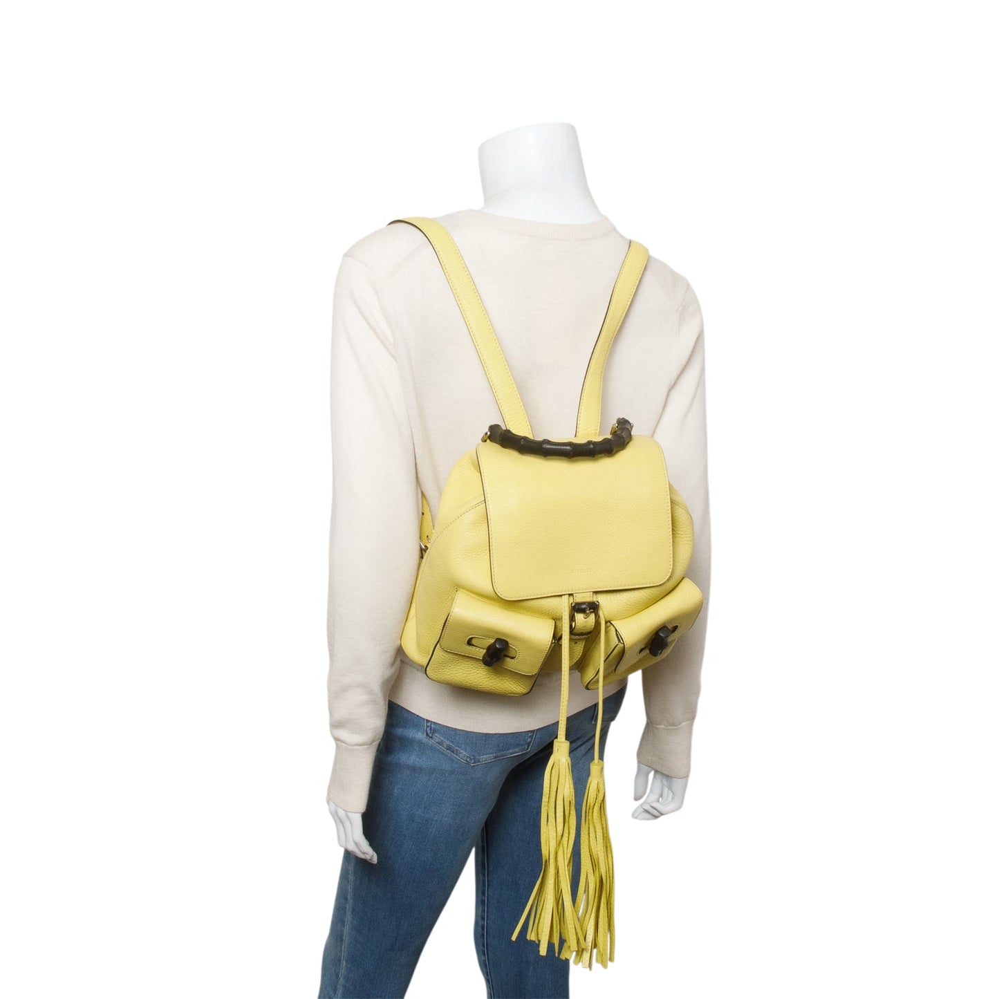 Gucci Green Cellaries Calfskin Medium Bamboo Backpack