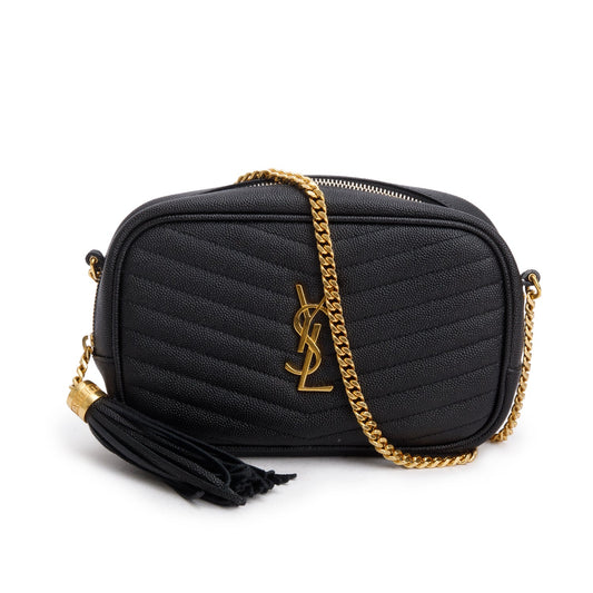 Saint Laurent Black Quilted Calfskin Matelasse Leather Mini Lou Camera Bag