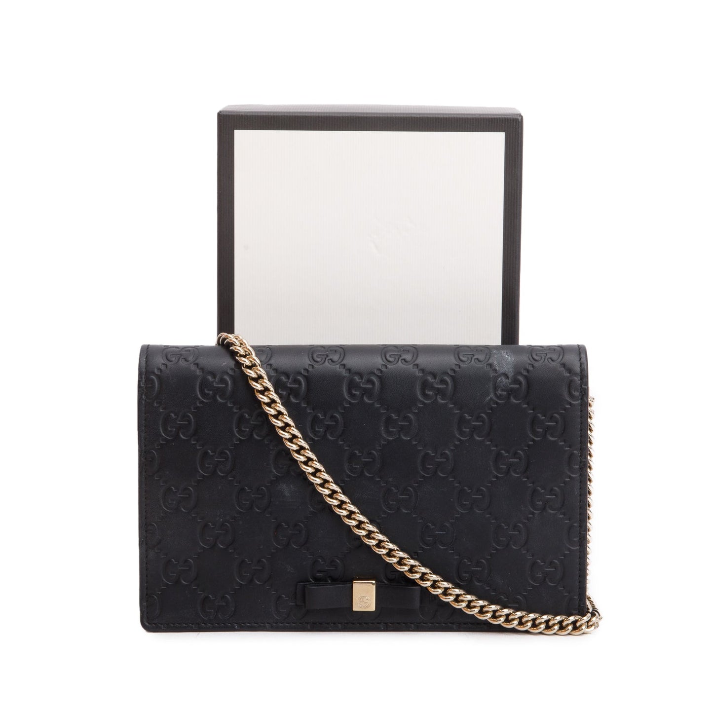 Gucci Black Guccissima Signature Bow Wallet on Chain